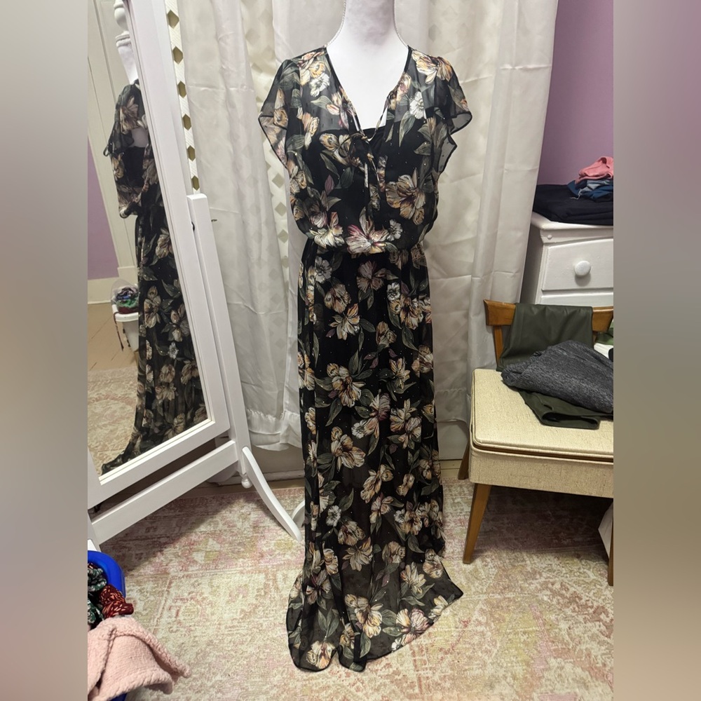 Floral Sheer Blouse with Gold Accents